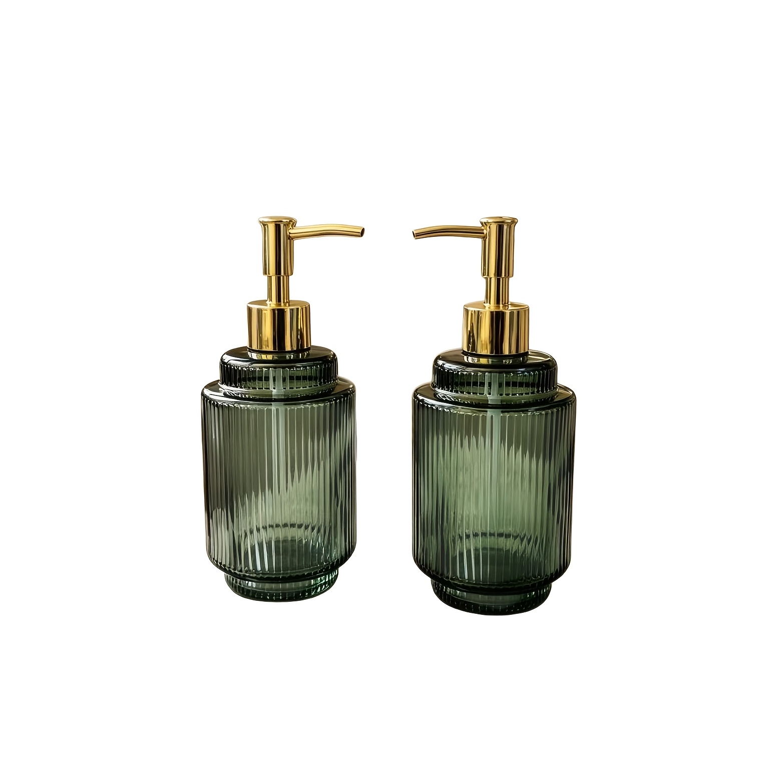 TEMU 2pcs Vertical Ribbed Glass Hand Soap Dispenser With Golden Pump