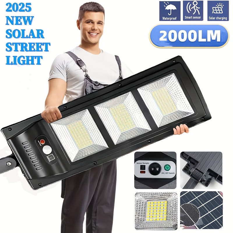 TEMU Led Solar Street Light, 300m Large Coverage Outdoor Solar Flood Light, Dusk To Dawn Motion Sensor Solar Security Light, Waterproof Ip65 Solar