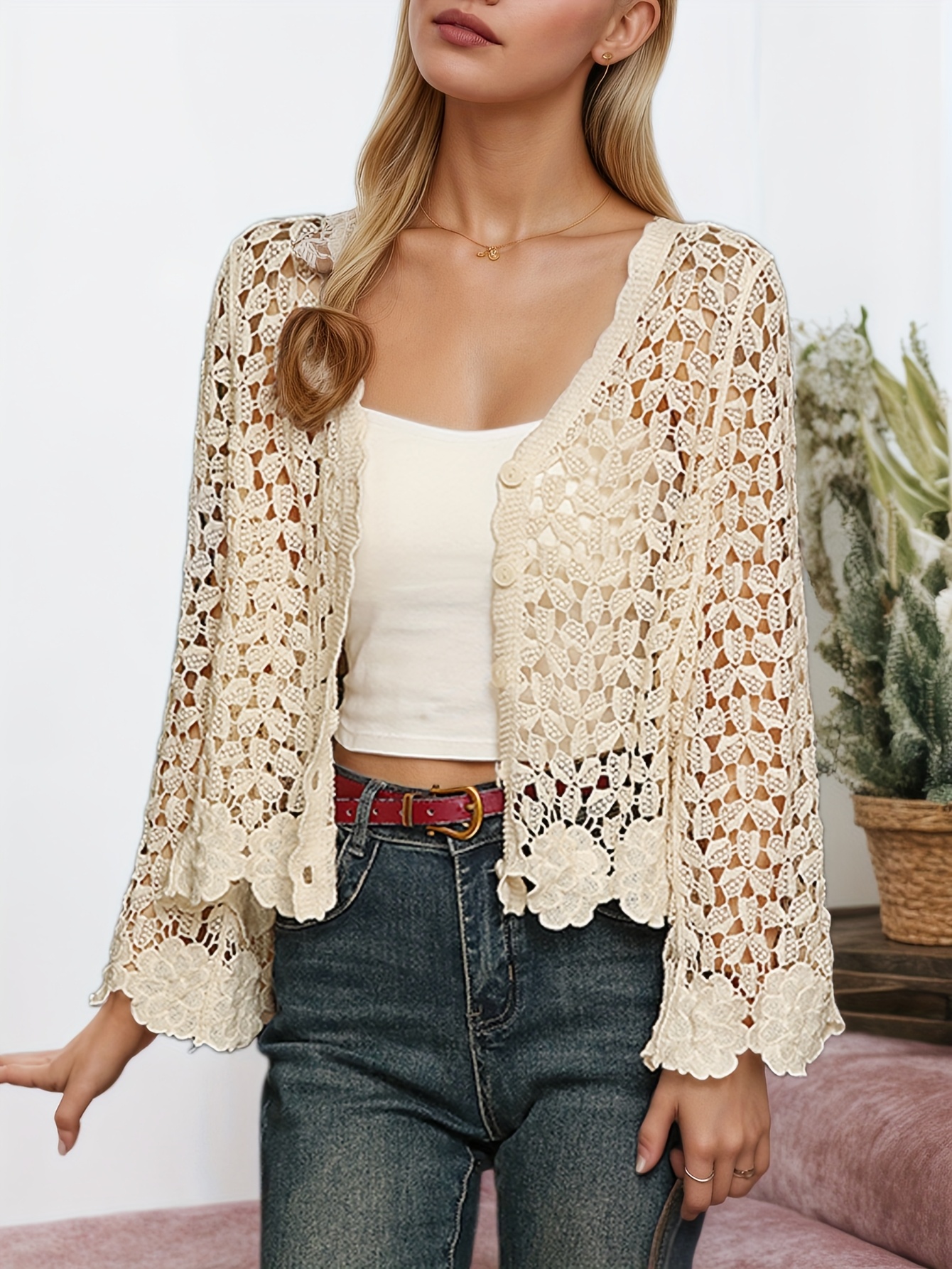 Crochet Mesh Cardigan Short Crochet Pattern Open Lace Cardigan