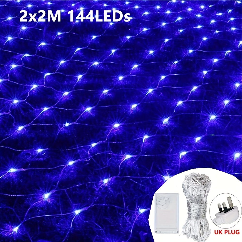 TEMU Net Mesh Light, 8 Fairy Christmas Led Light, For Indoor Outdoor Xmas Tree Castle Halloween Christmas Wedding Party Decoration, Uk Plug,