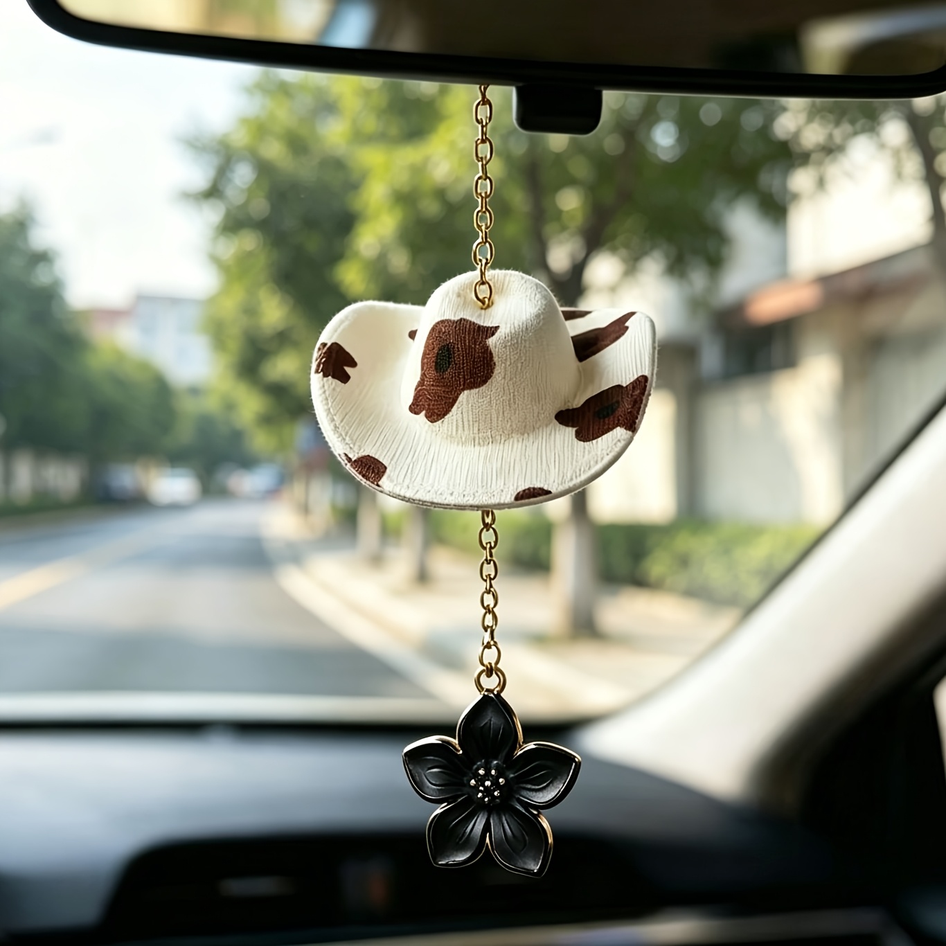 TEMU 1pc Hat Pendant With Flower For Car Interiors, Used As A Decorative Accessory For Car Suspension, Exquisitely And Compact, A Car Interior