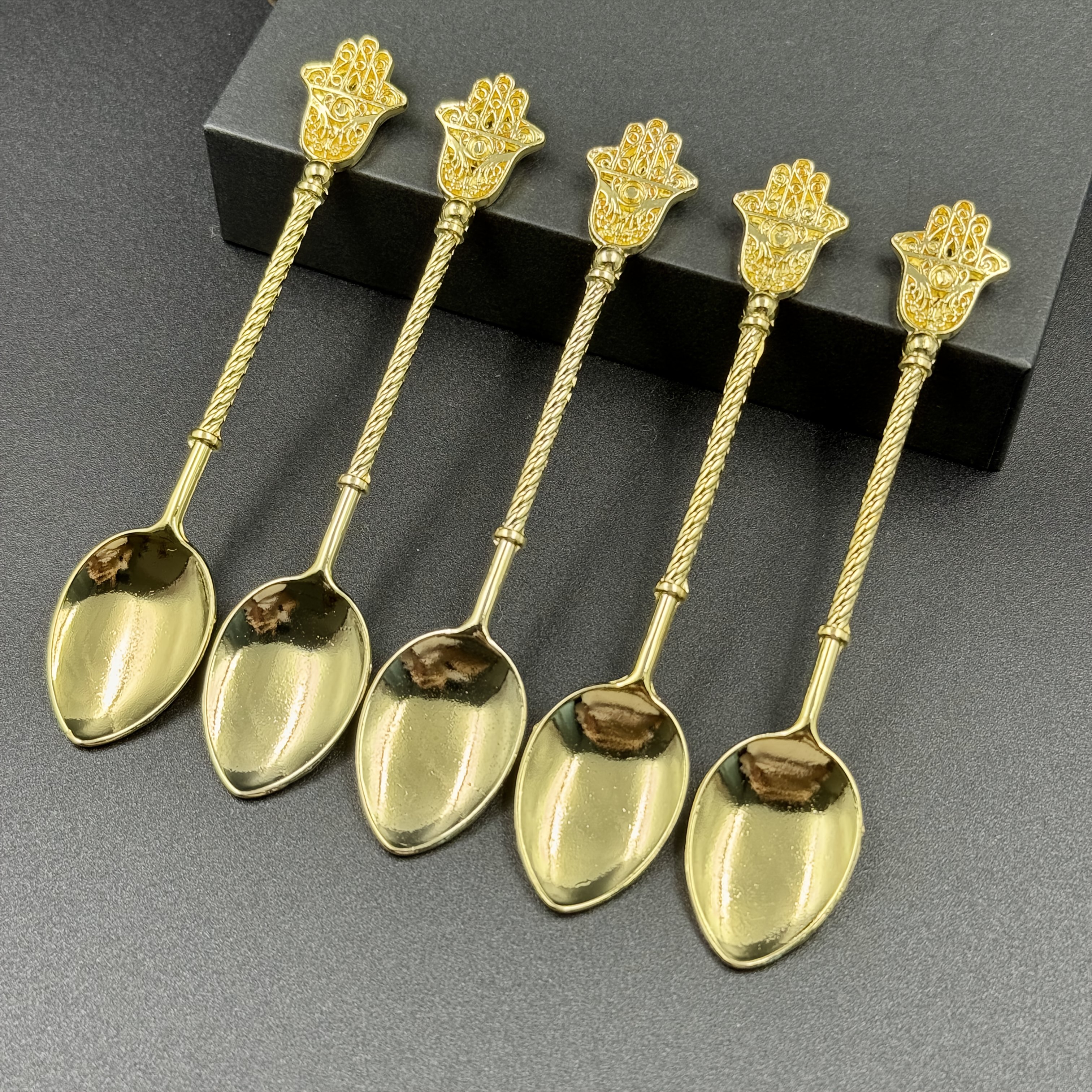TEMU 5pcs Middle Eastern Hand Coffee Spoons Set - Exotic Tea Dessert Stirring Spoons For Home, Gifts & Afternoon Tea