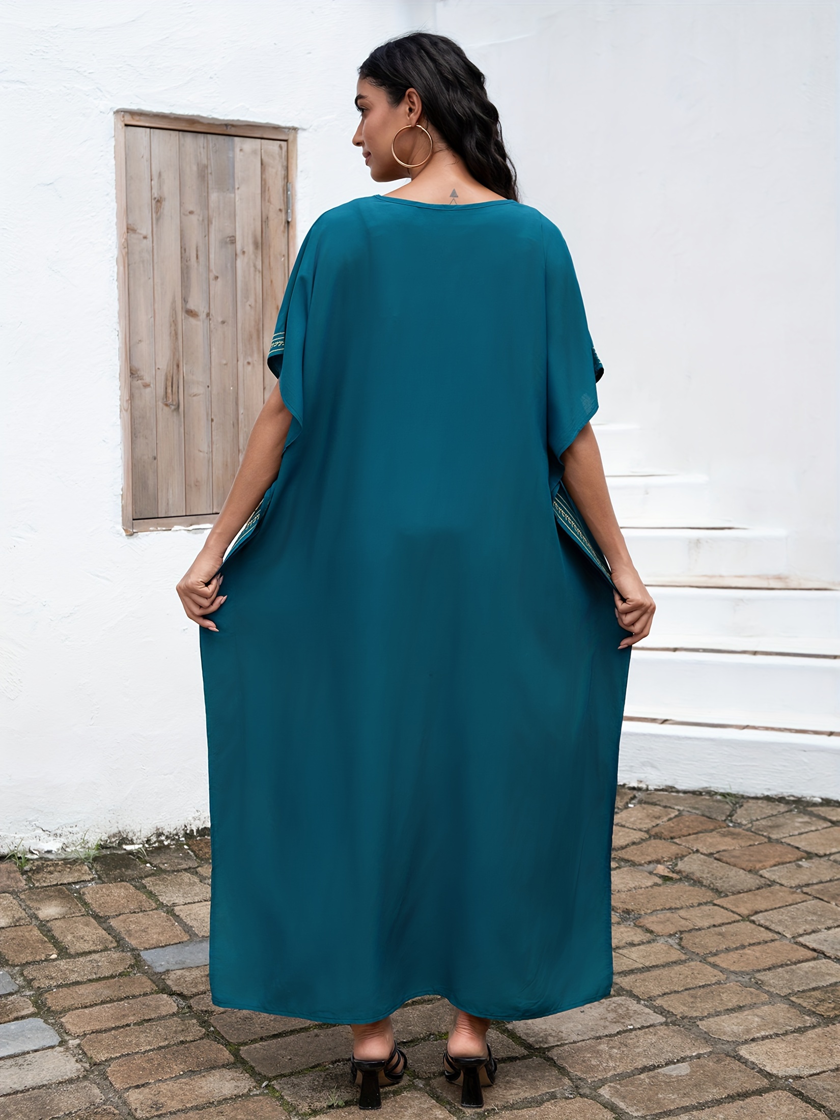 women's ethnic dress q1747: a v neck robe bat sleeves - Temu