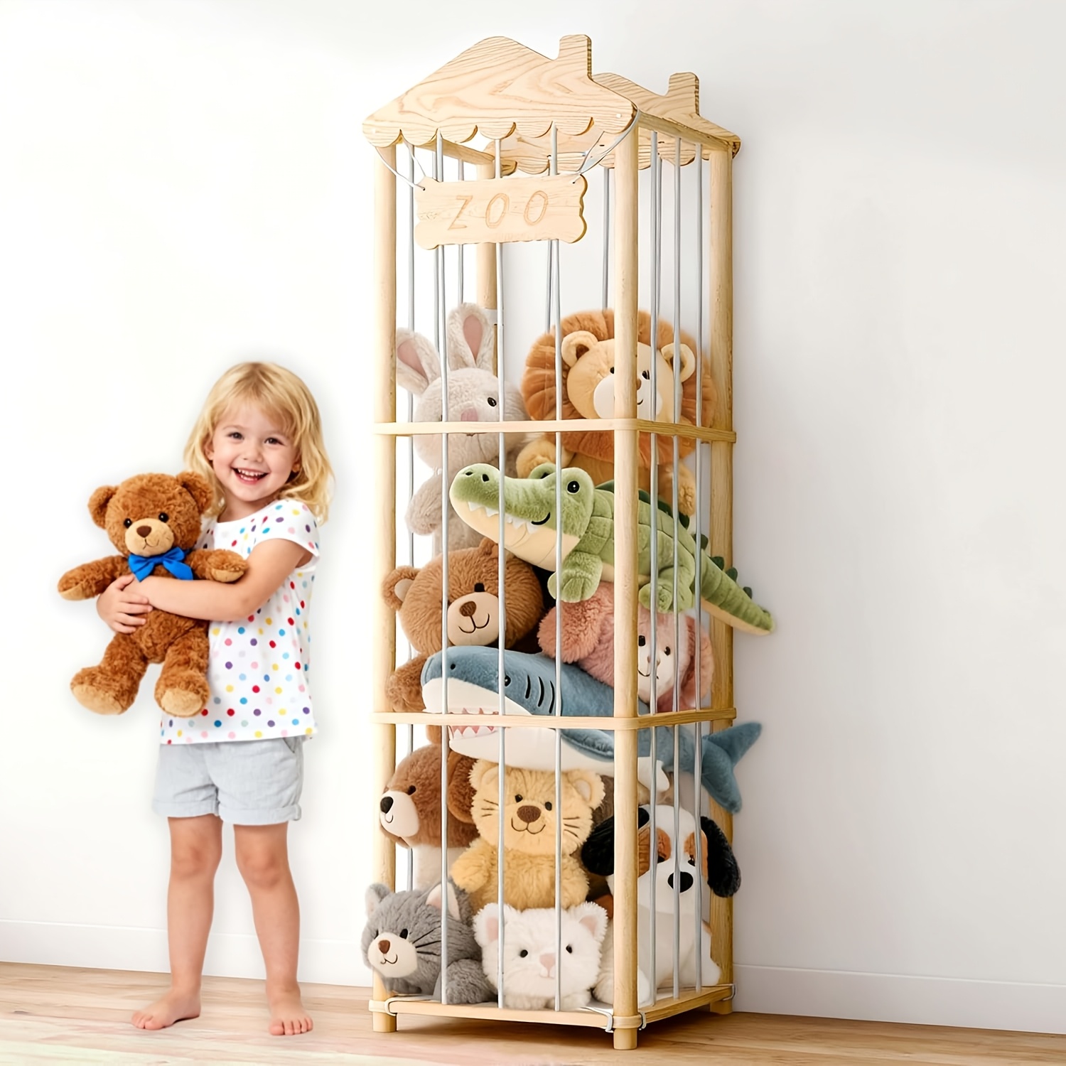 TEMU Extra Large Capacity Plush Cage | Stuffed Animal Zoo Storage, Laser Zoo Plaque Organizer, Gift For Nursery Playroom Decor