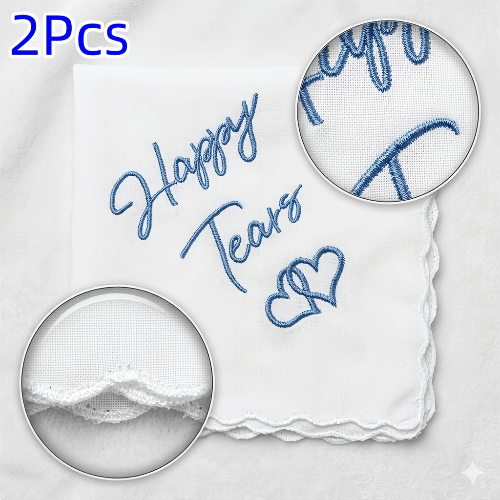 TEMU 2pcs Convient pour la Mère de la Mariée et la de Demoiselle d' - Mouchoir de Mariage Brodé avec de Bonheur et de Bleu, Accessoire de Mariage