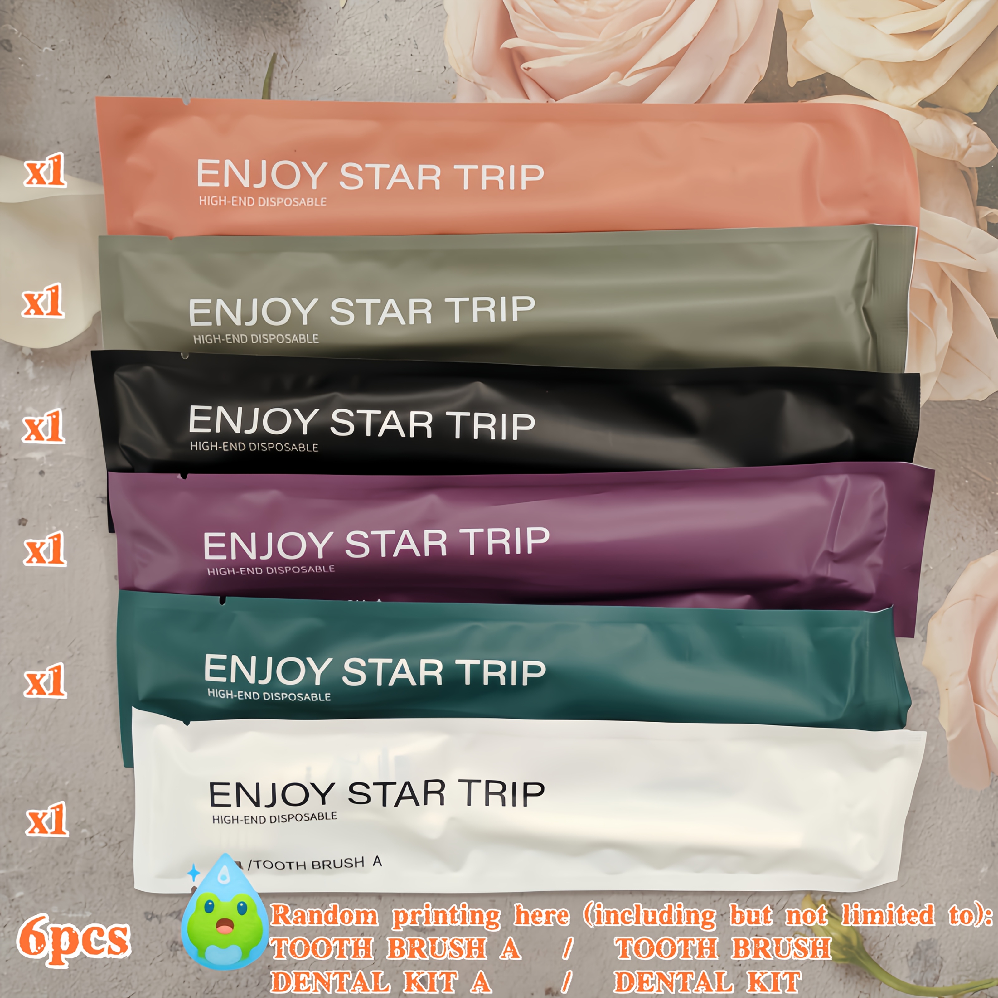Image of 6pcs Morandi High-end Disposable Toothbrush Set, , Suitable For Home, Travel, Hospitality, Camping, Star-rated Hotel Charity, Gifts, Etc., Soft Bristles, Gums