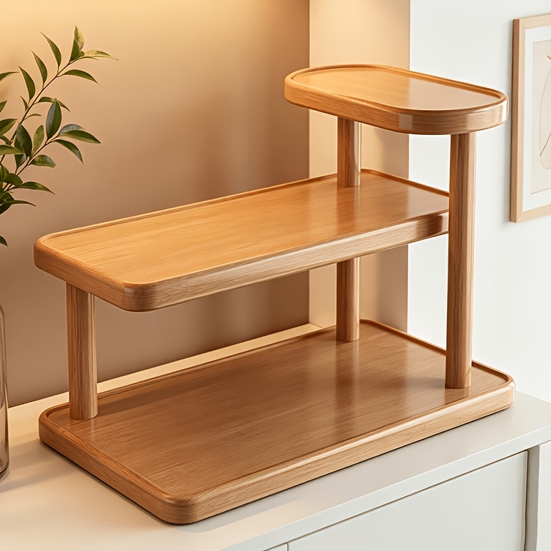 TEMU 3-tier Space-saving Desktop Organizer Shelf With Wood Top, Storage Rack For Bathroom, Vanity & Desk, Compact Tiered Shelving For Trays, Cups,