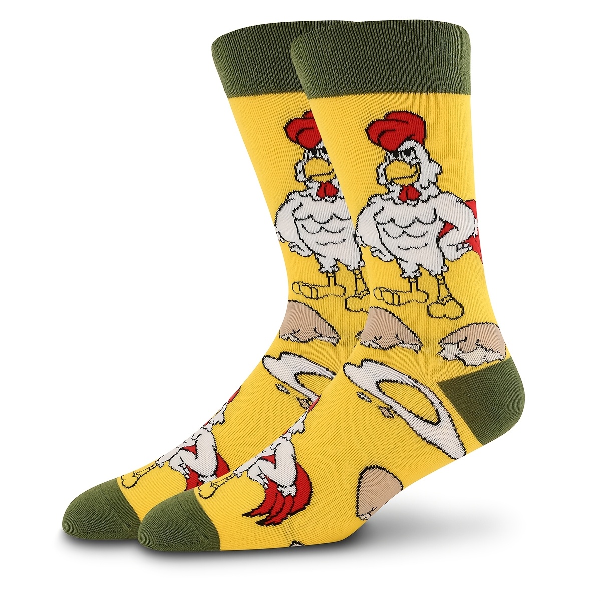 TEMU 1 Pair Unisex New Style Rooster And Egg Print Mid-calf Socks, Warm Comfortable Durable Outdoor Sports Socks