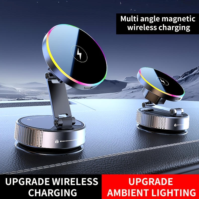TEMU Car-mounted Magnetic Wireless Charger | Three-axis Panoramic View | 15w Fast Charging | Vacuum Magnetic Attachment | Dual-loop Magnetic |