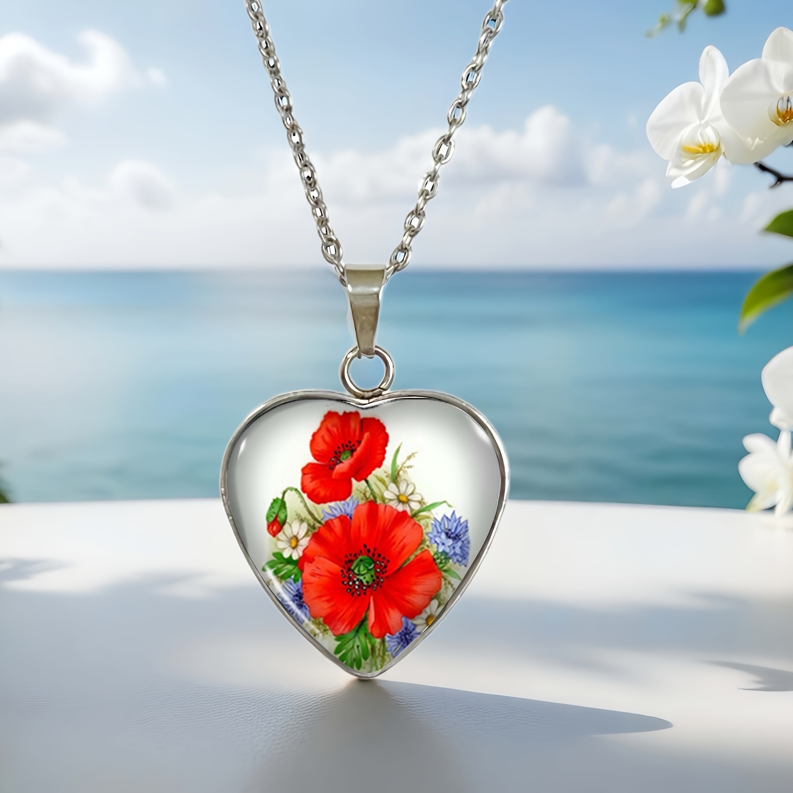 TEMU 1pc Vintage Y2k Style Red Chrysanthemum Pendant Necklace, Elegant Sexy Red Chrysanthemum Art Jewelry
