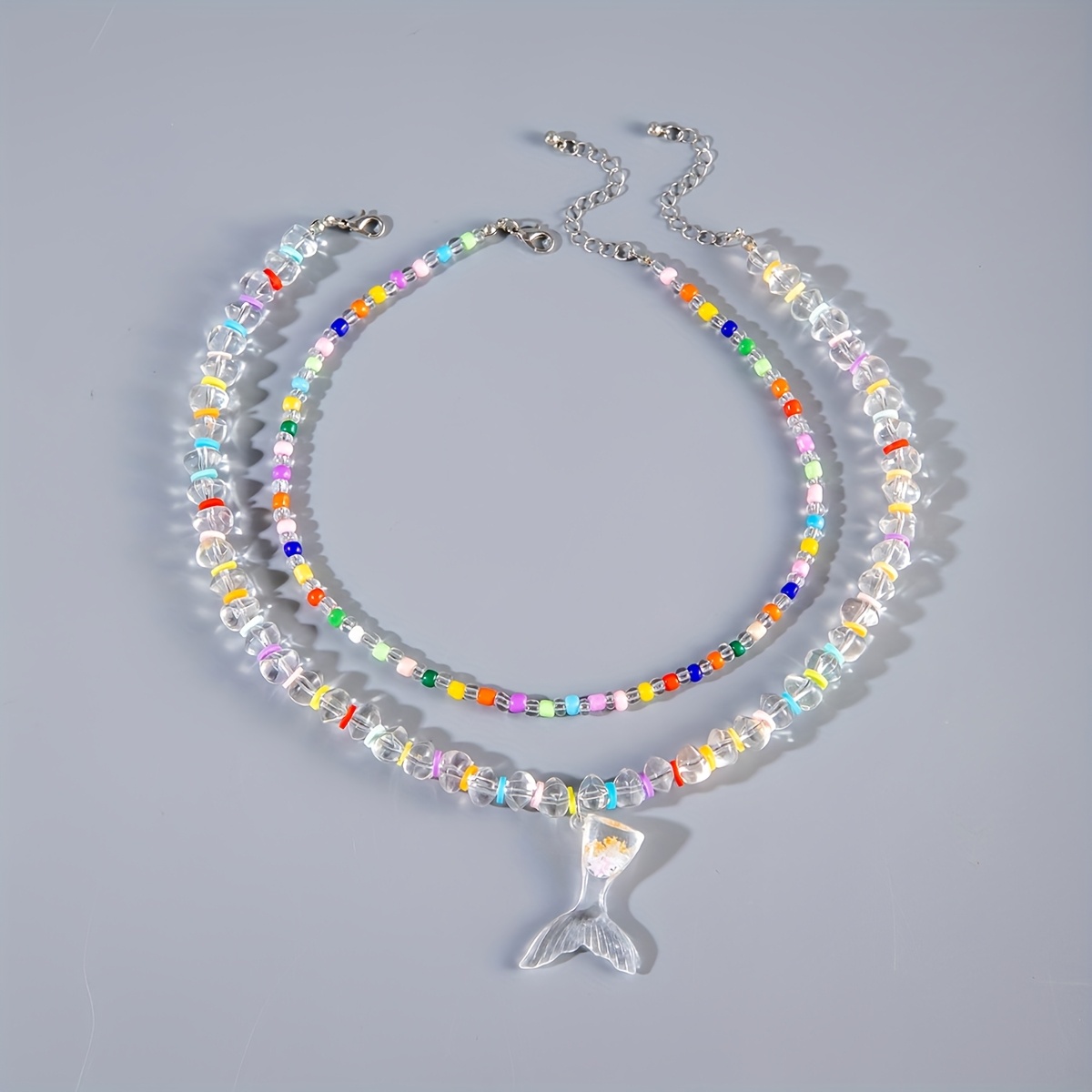 Bohemian Multicolor Beaded Fish Tail Pendant Jewelry Set