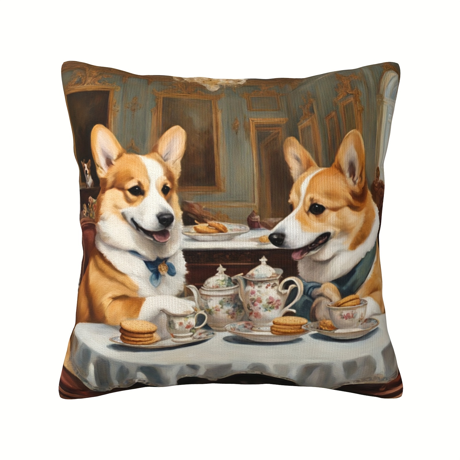 

Corgi Tea & Humor Pillowcase - Soft Short Plush, Single-sided Print, Zip Closure - Sofa, Living Room, Bedroom Decor