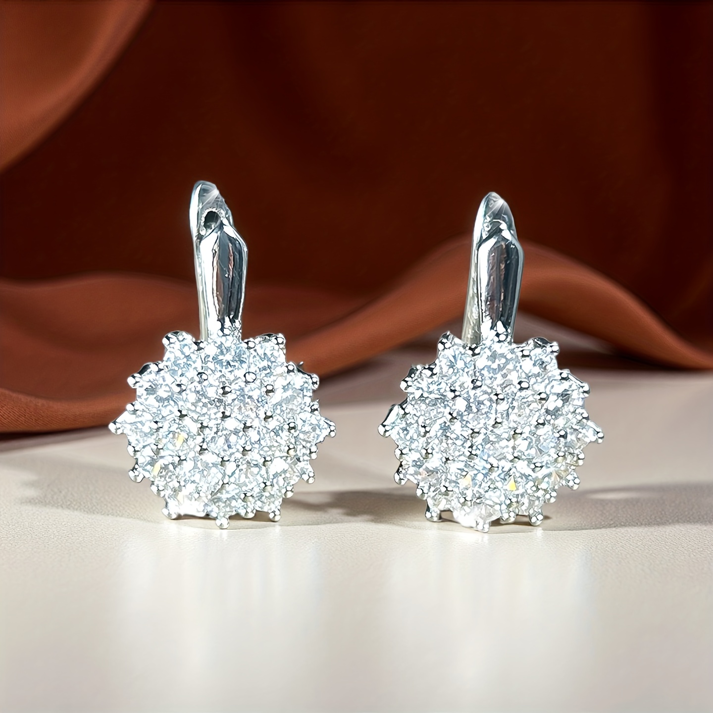 TEMU A Luxurious And Elegant Style Sunflower-shaped Earring Set With Synthetic Cubic Synthetic Zirconia. Elegant And Sexy Floral Stud Earrings Are