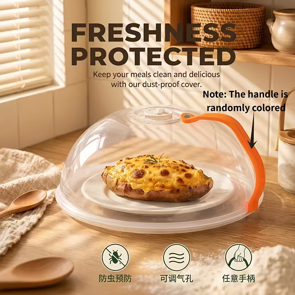 TEMU 1pc Of Microwave Splash Guards(random Handle Color), Reusable, With Ergonomic Handle, Prevents Steam From Spilling Out When Cooking Soup,