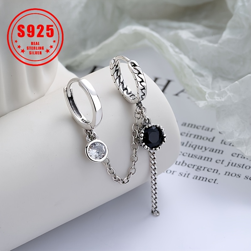 

1pc S925 Sterling Silver Trendy Cool Double Earrings, Tassel Chain Earrings, Banquet Party Ear Jewelry.2.93g/0.1oz