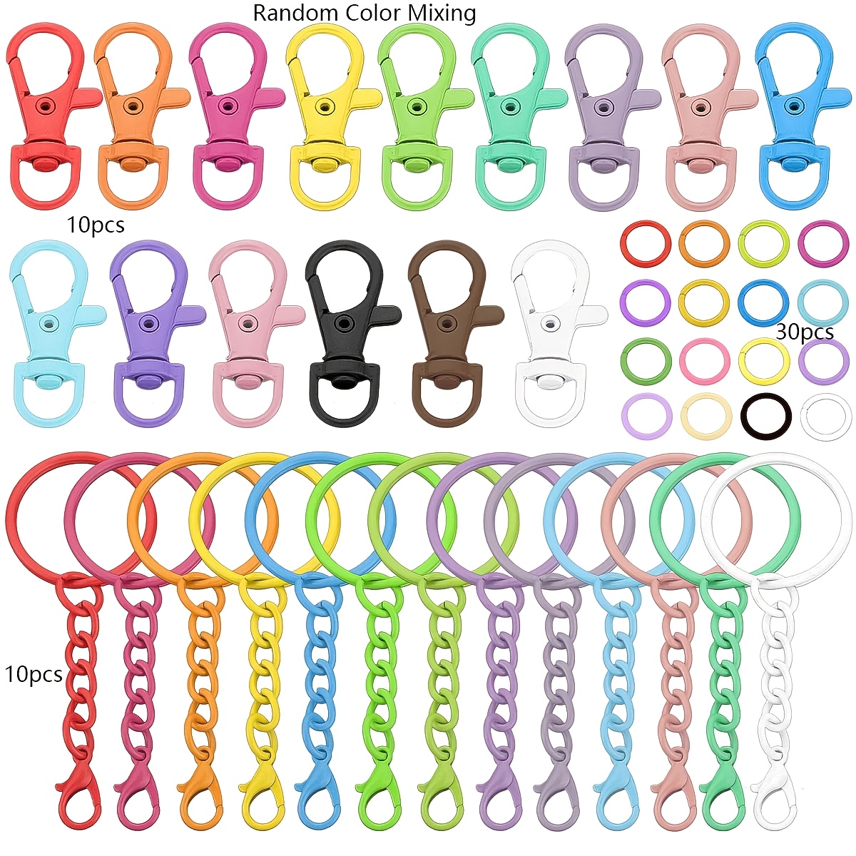 TEMU 10 Sets (10 porte-clés rotatifs et 10 anneaux de clé avec chaîne et fermoirs mousquetons et 30 anneaux de jonction ). Pièces de fabrication de