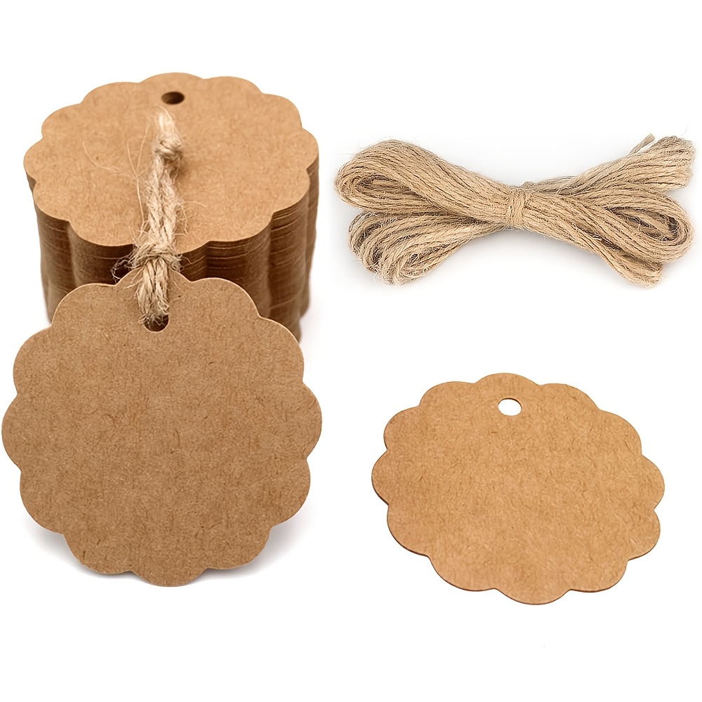 Image of 100pcs Craft Scalloped Paper Gift Tags With 7.87"natural Jute , 1.57'' Round White Gift Tags Paper Present Tags For Birthday Party, Wedding Decoration Gifts, Arts & Crafts