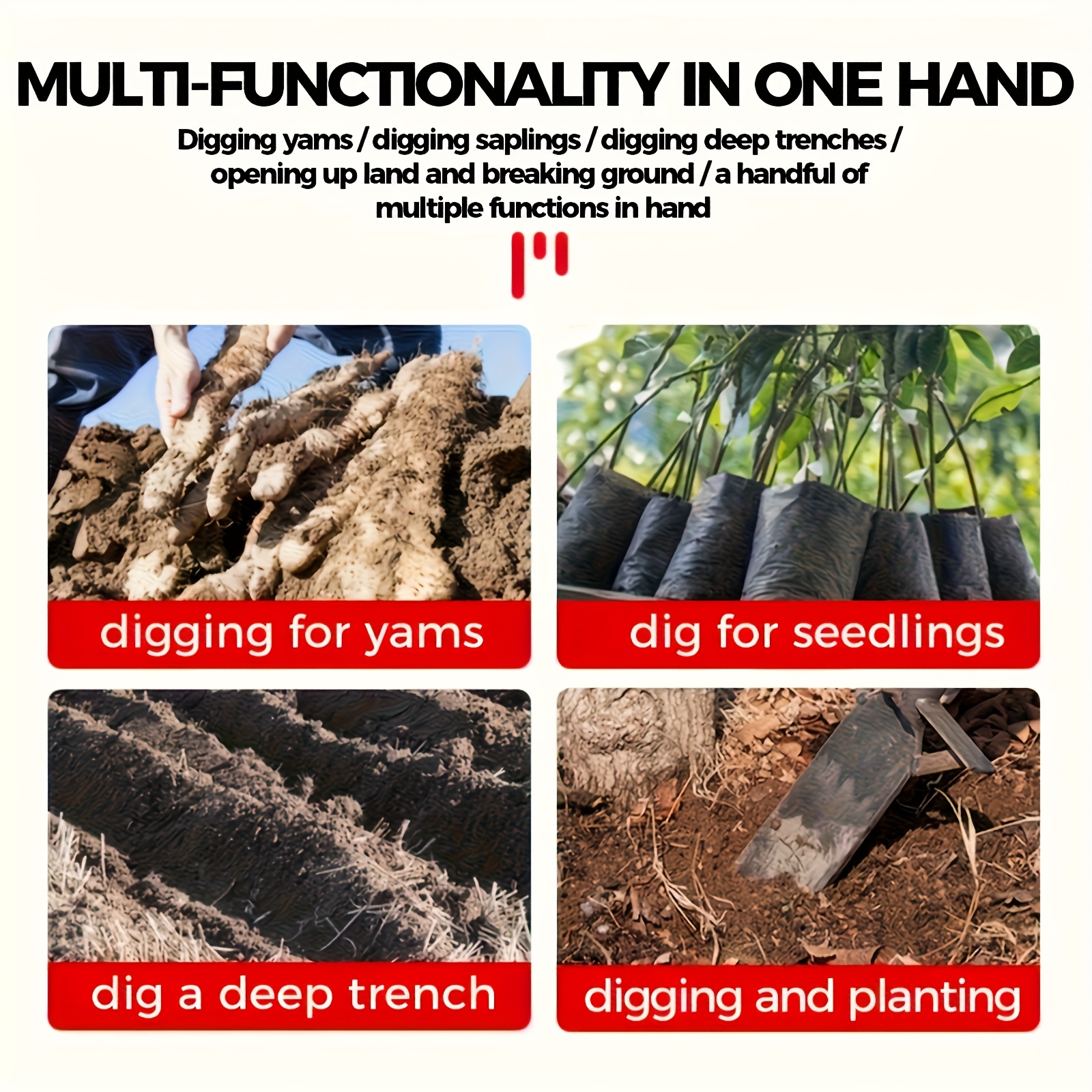 non electric manual digging shovel heavy duty   steel thickened blade   hardened edge solid wood handle welded   suitable for root breaking soil loosening agricultural farm tree planting and transplanting tools details 6