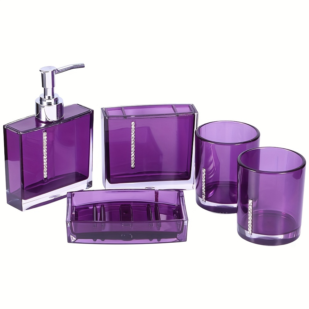 TEMU Acrylic Bathroom Accessory Set, 5 Pcs Bathroom Accessories Set With Lotion Dispenser, Soap Dish, Toothbrush Holder, Gargle Cup, Elegant Bathroom Decor And Housewarming Gift Set