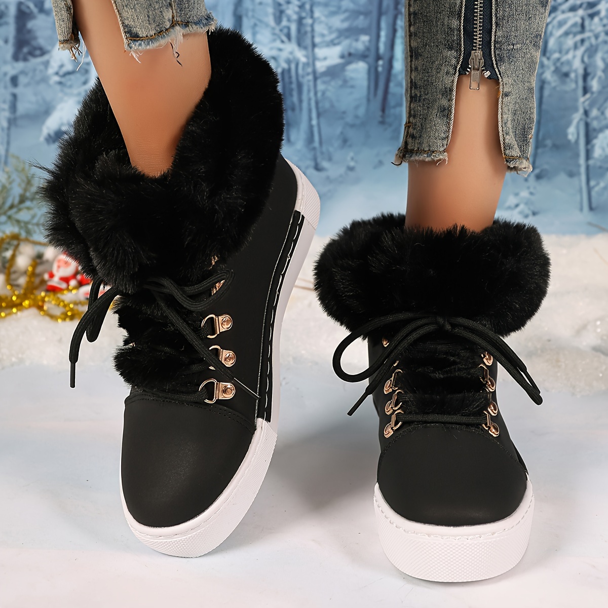 vrouwen pluche gevoerde winter sneakers met tijgergesp - Temu Belgium