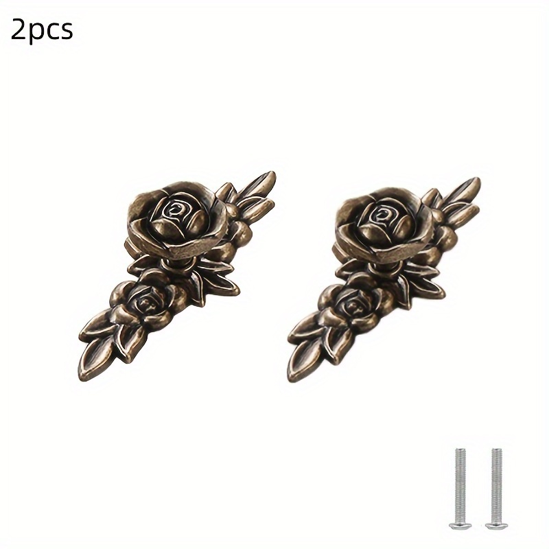 TEMU 2pcs Elegant Rose Cabinet Handles - European Style, Aluminum Alloy, Single Hole Design With Floral Motif For Modern Furniture, Cabinet Furniture