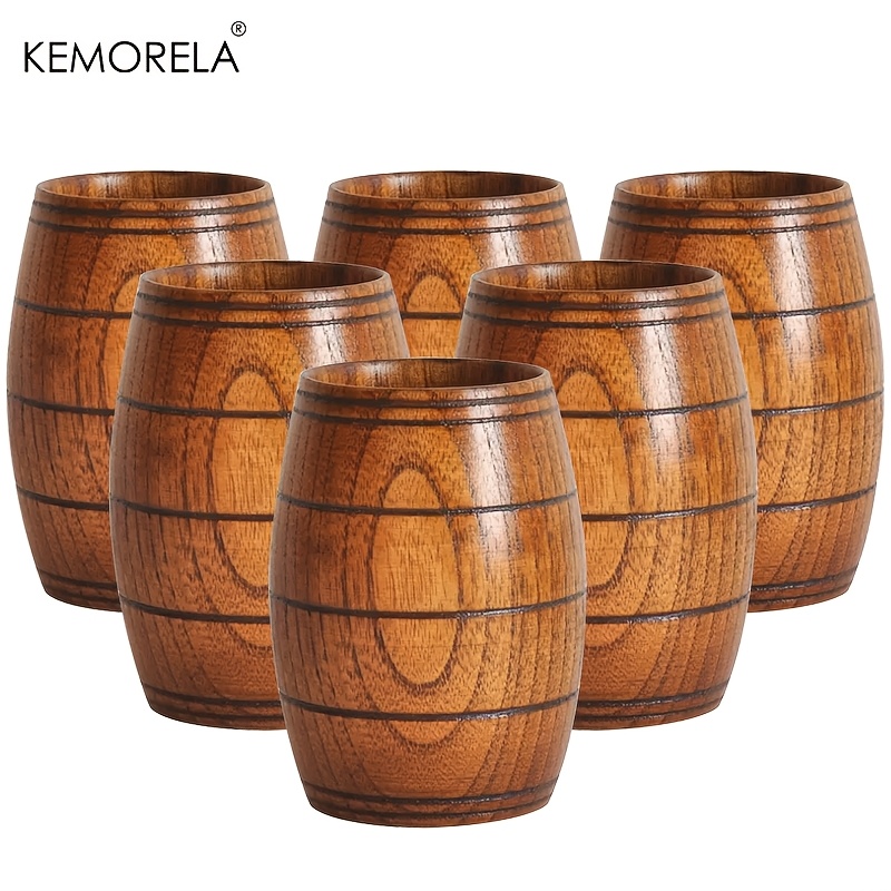 Image of Kemorela 2/4/6pcs Handmade Wood -shaped Beer Mugs & Viking Cups - Solid Wood Top With Cylindrical Body, Hand- Natural Wood Grain For Coffee, Tea, Wine, Hot Drinks - Multi-use Drinking Cups (handwash