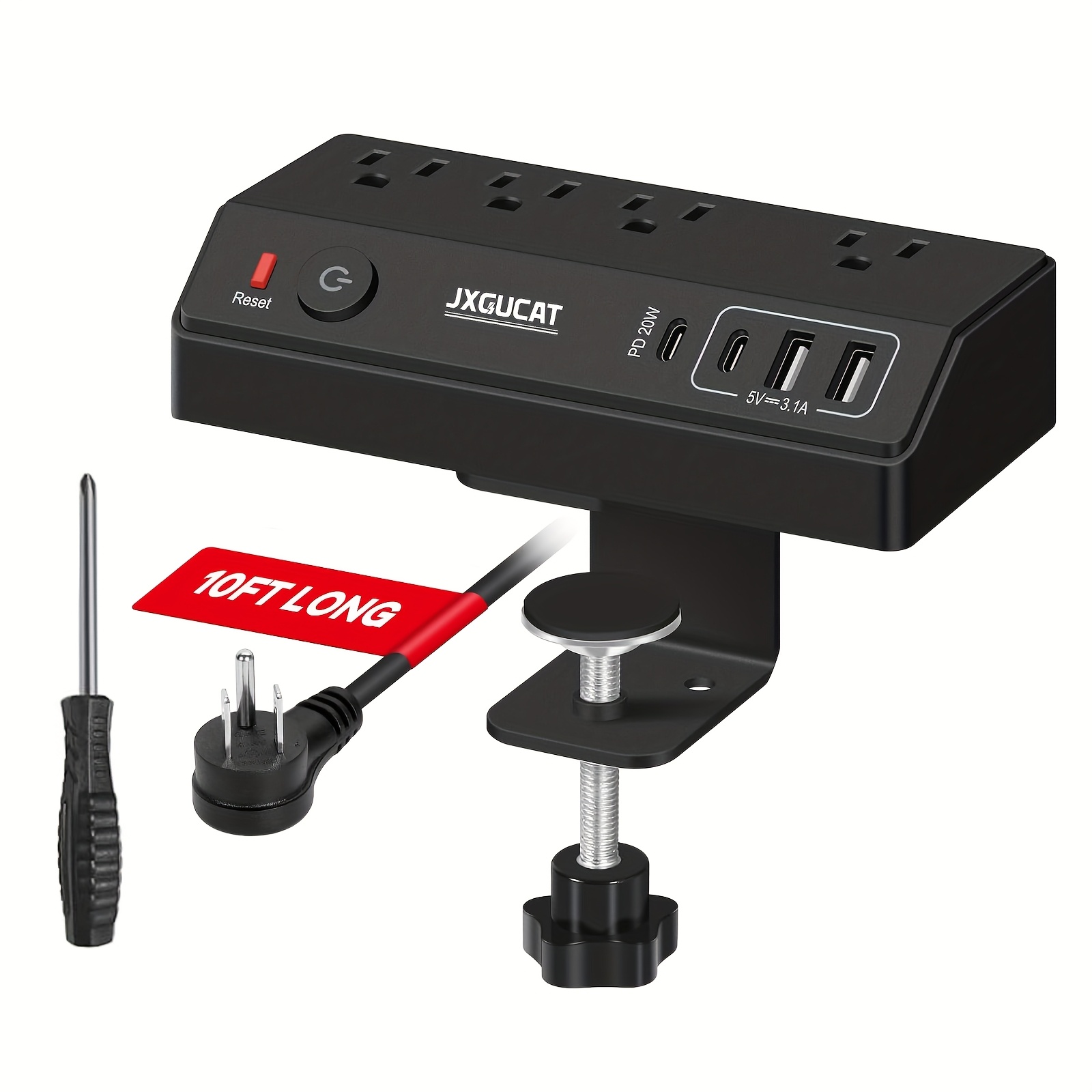 1pc Desk Clamp Power Strip With USB C, PD 20W Removable Fast Charging Desktop Edge Power Strip Surge Protector, 8.8Ft Extension Cord Flat Plug With 4 Outlet 4 USB Ports, Fit 1. 8" Tabletop Edge 9 1pc Desk Clamp Power Strip With USB C, PD 20W Removable Fast Charging Desktop Edge Power Strip Surge Protector, 8.8Ft Extension Cord Flat Plug With 4 Outlet 4 USB Ports, Fit 1. 8" Tabletop Edge - Image 9