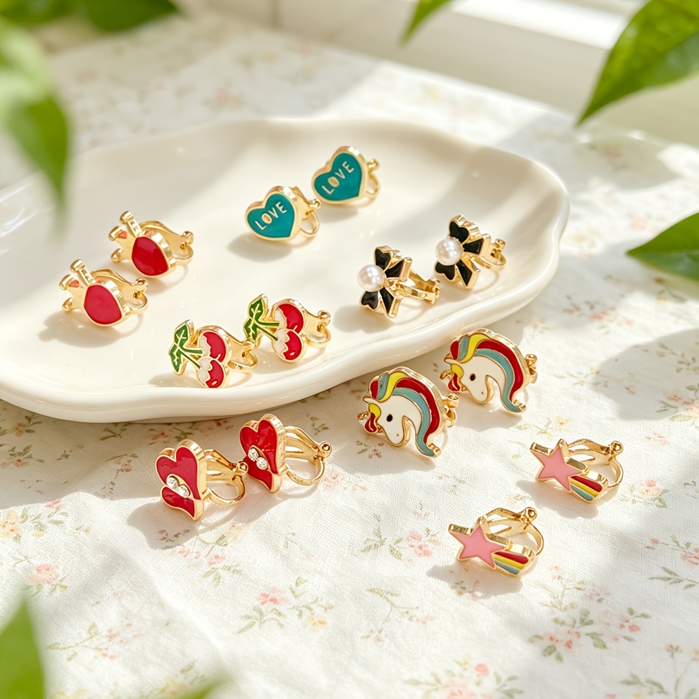 7 Pairs Sweet Heart 3D Fashion Ear Clips Set