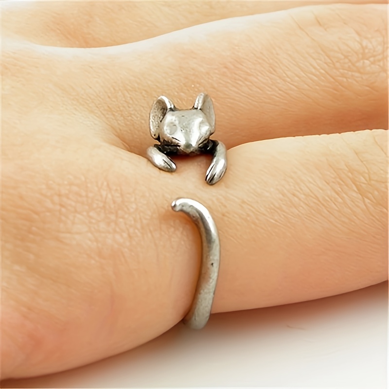 TEMU Anillo de ratón de diseño , anillo de animal abierto y ajustable, anillo de joyería para mujer