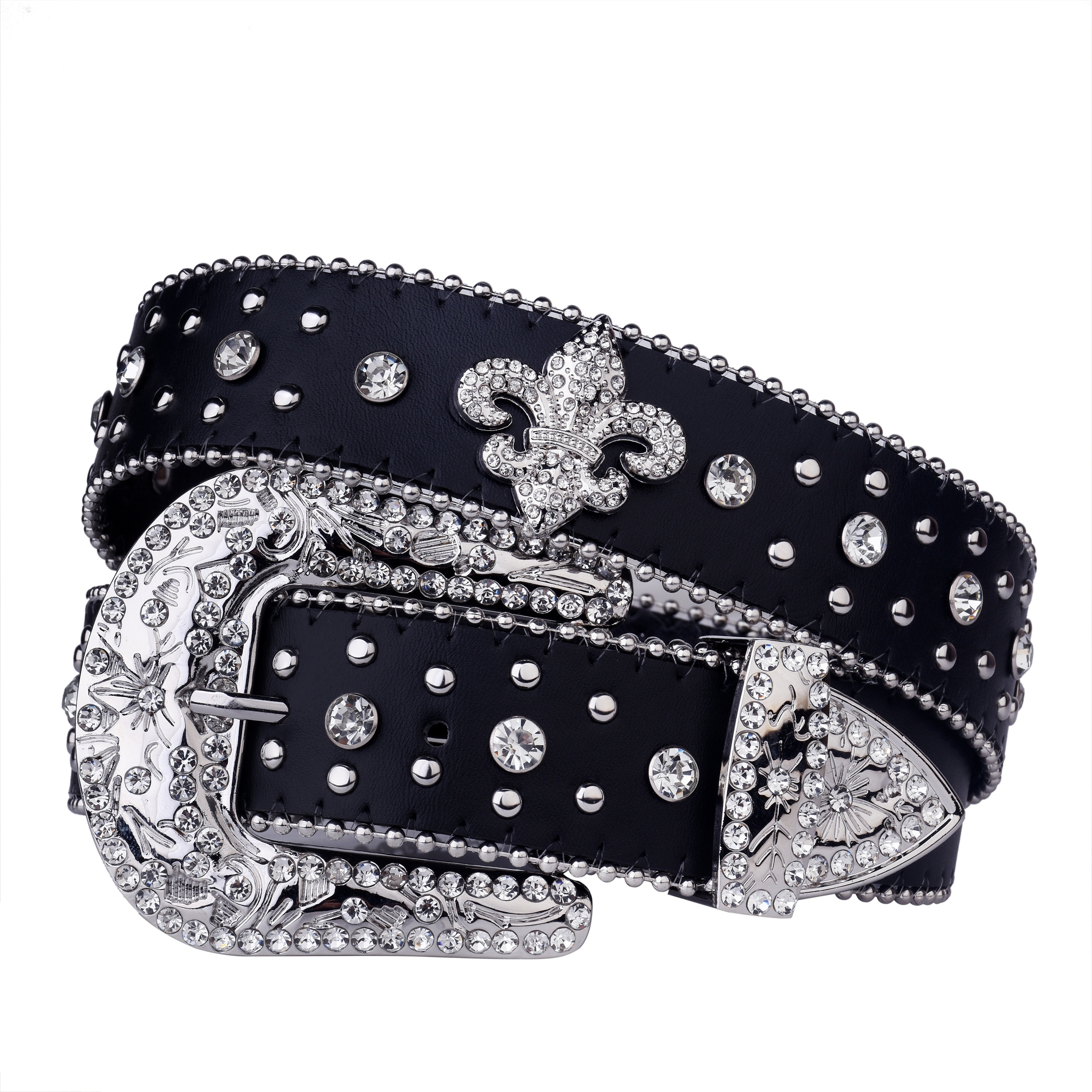 

Exquisite Rhinestone Pin Buckle Y2k Belt Black Rivet Studded Waistband Hip Hop Punk Style Western Jeans Belts