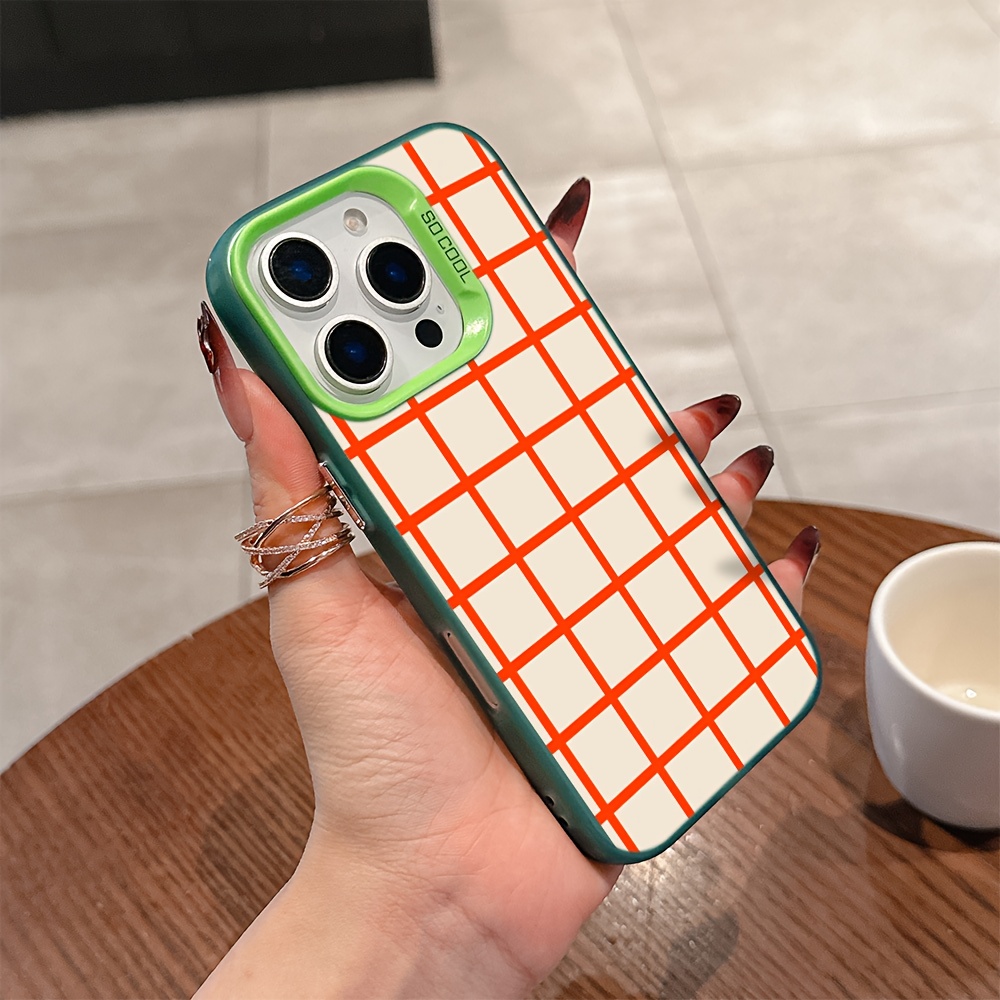 TEMU Phone Case - Plaid Orange Phone Case Is Compatible With Iphone 17, 16e, 16, 15, 14, 13, 12, 11 Mini, Pro, Max, Air, X, Xr, Xsmax, 8, 7 Plus,