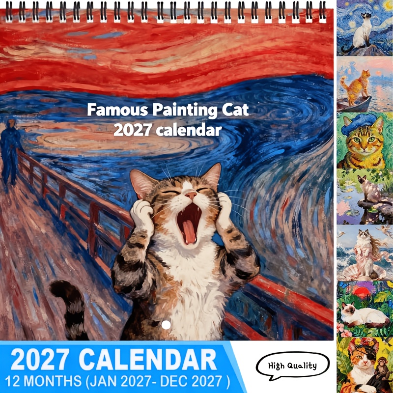 TEMU : 12-month Double-sided Thick Paper, 8.3x8.3 Inch Screaming Cat Themed Wall Calendar | Vibrant , Suitable For Personal Planning And & Home Decor