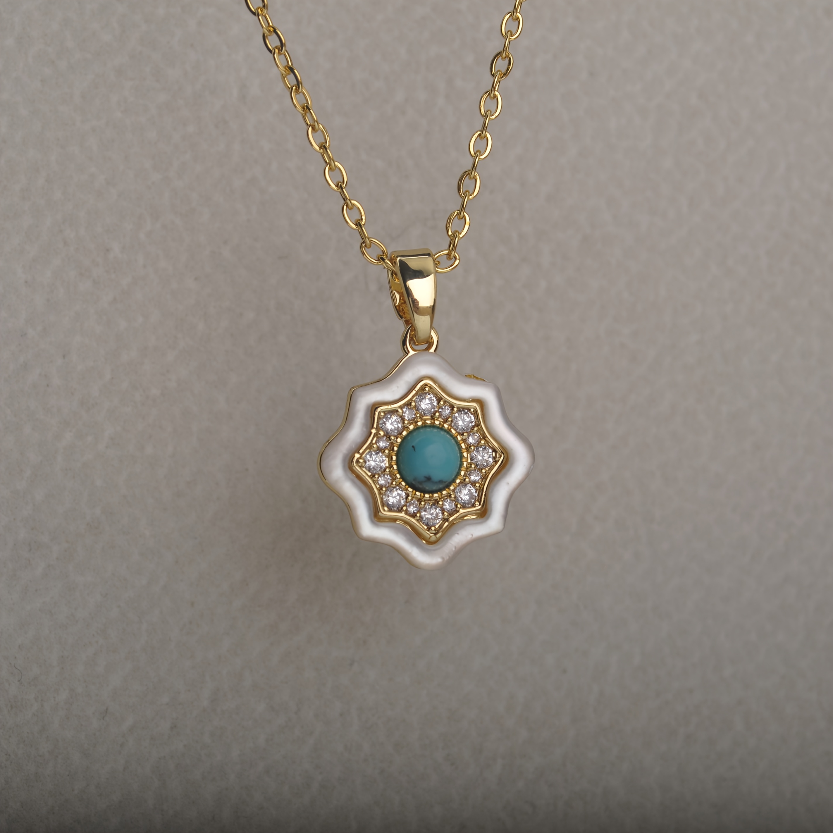 TEMU An Exquisite Necklace Featuring A Mother-of- Inlay With A Blue Turquoise Pendant, Fade-resistant, Elegant And Classic. This Stylish Women's