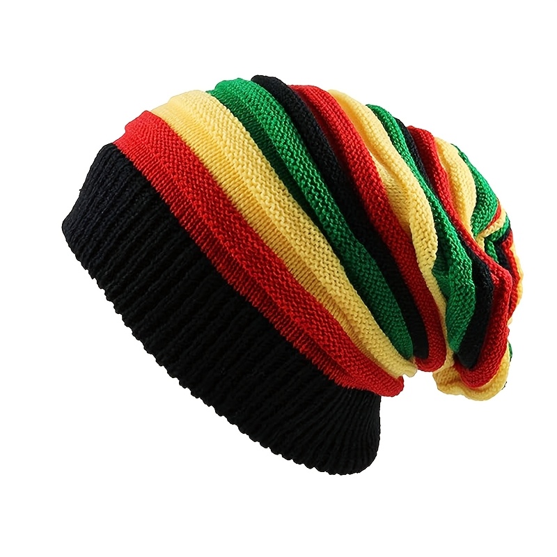 TEMU Jamaican Long-tube Hat, Red-yellow- Striped Beanie, African Headscarf Hat