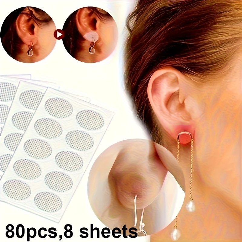 80pcs Adjustable Height Transparent Ear Lobe Support Patches - Anti-stretch Invisible Bonding Pad, Without Residue, Suitable For All Ear Sizes To Prevent Pulling And Discomfort
