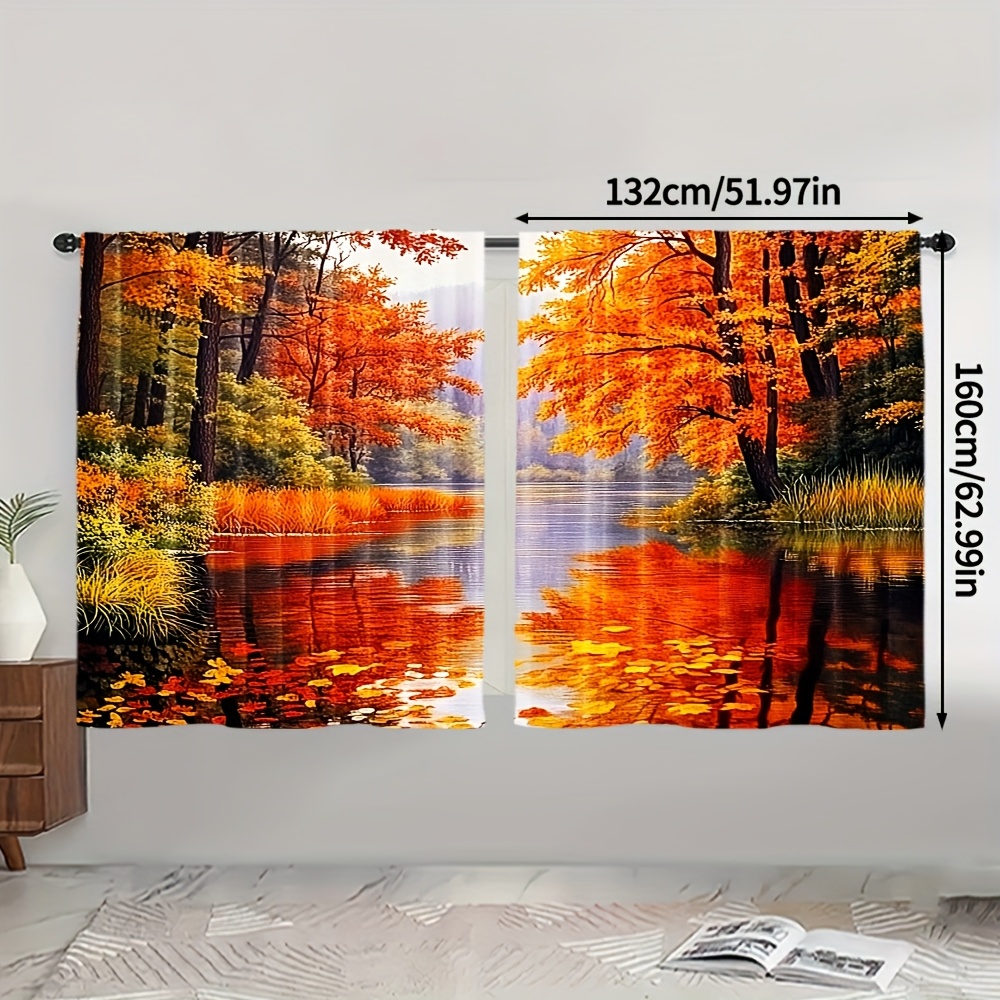 TEMU Set Of 2, Artistic Curtains, Modern Autumn Forest Design, Made Of 100% Polyester, Ideal For Decoration In Bedrooms, Living Rooms, And Dorms, (no