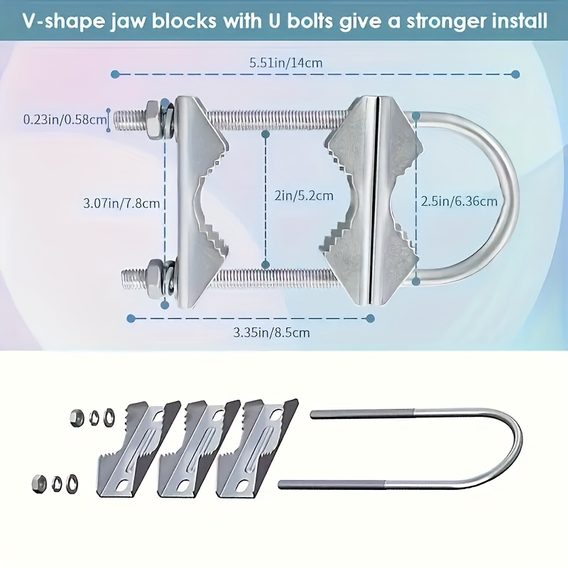 2025 Satellite Dish Mount Bracket Kit With Jaw Blocks And U-bolts - 3-pack Antenna Mounting Hardware For Outdoor Tv, Cb , And Yagi Wifi - No Battery Required