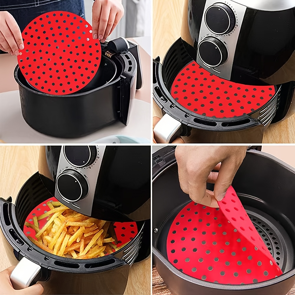 3pcs silicone air fryer liners reusable heat resistant round and square basket inserts for oven and air fryer random colors details 3