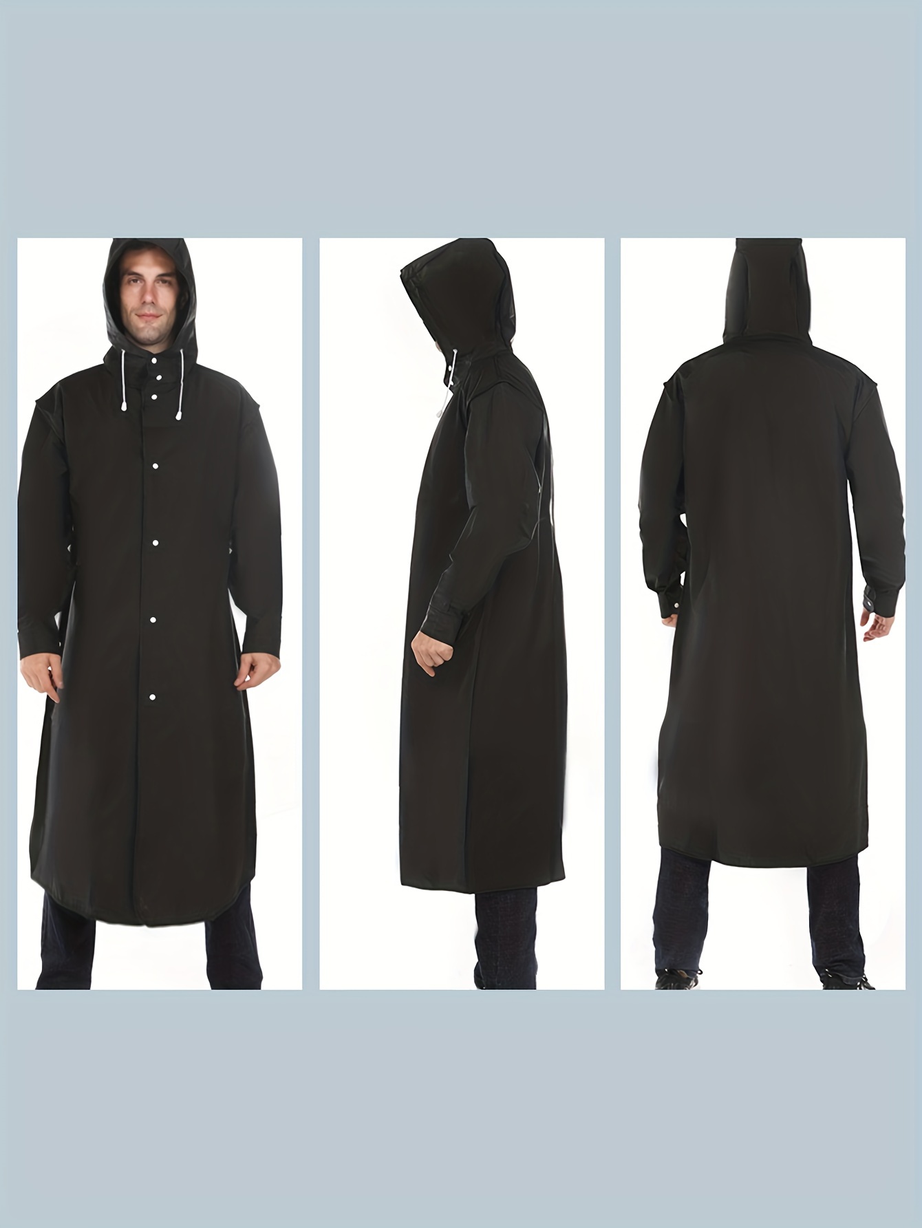Men's Casual Windproof Raincoat Hooded Button Long Poncho - Temu