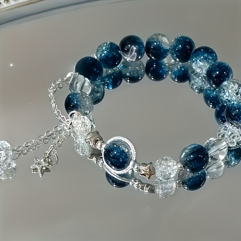 Sparkling Star Pendant Beaded Bracelet Adjustable