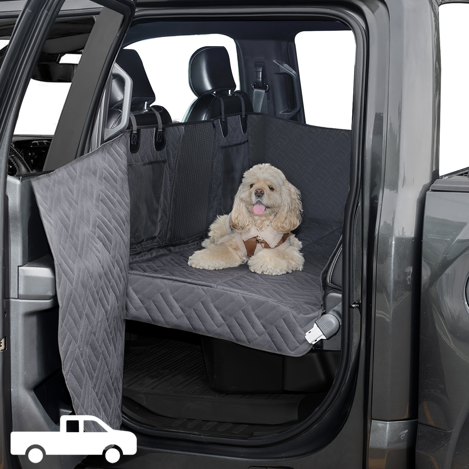 

Xl Dog Car Seat Cover For Trucks Dog Back Seat Extender And Bed With Strong Hard Bottom Pets Hammock For F150, Ram1500, Silverado 1500 Full Size Trucks With Storage Pockets (black)