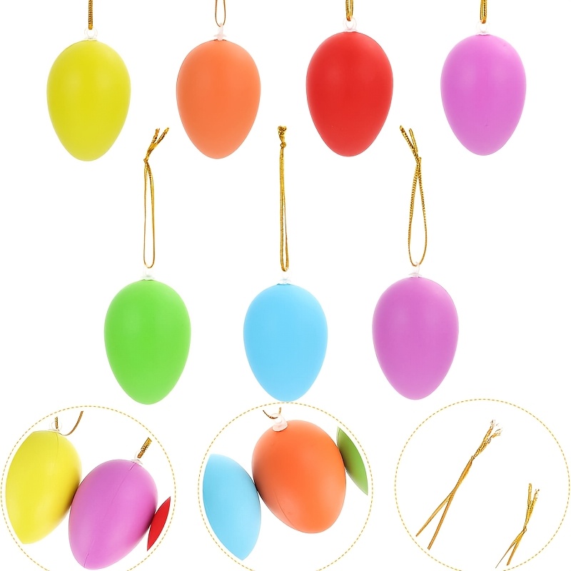 

48pcs Vibrant Hand-painted Style Ornaments, 2.36" Hanging Plastic Decorations With Golden Strings For Tree, Basket, Diy Crafts - Ideal For Easter And New Year Celebrations