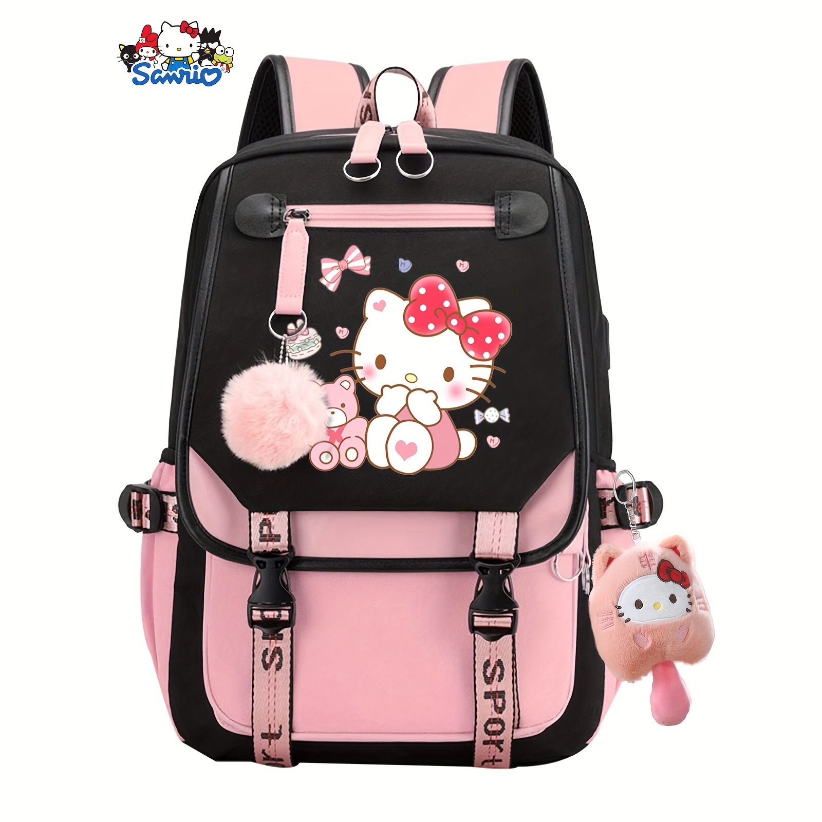 Hello Kitty Backpack With Cute Pendant & Luggage Tag - / Bookbag, Travel Computer Case Suitable For &, Large Capacity Lightweight Korean Style Laptop Bag