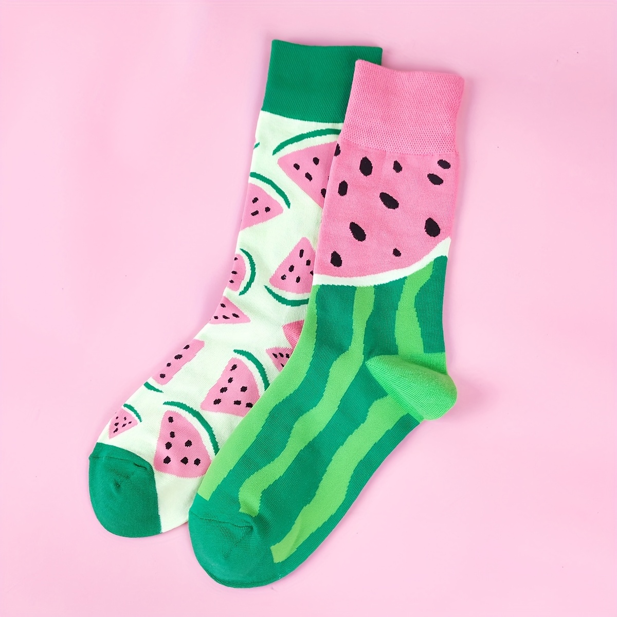 Image of 1 Pair Of Japanese And Korean Spring/summer Style Watermelon Women's Asymmetrical Fresh Ins Mid-calf Socks