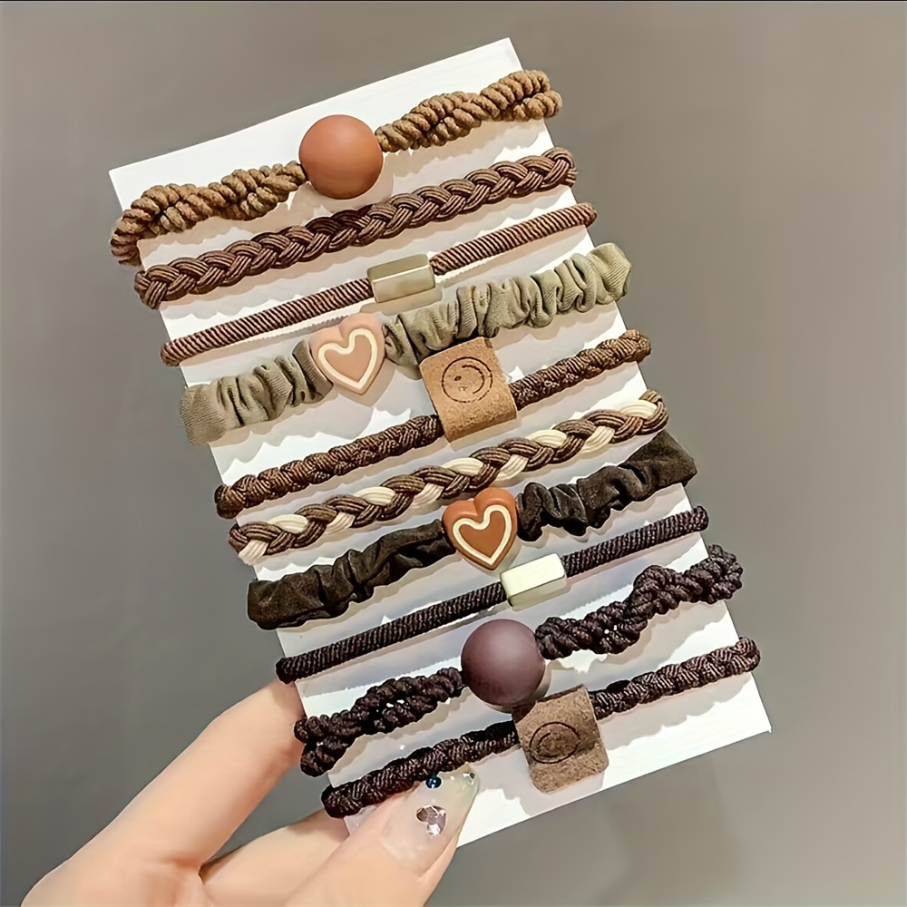 5/10/20pcs Easy Style Hair Tie Set Braided Hair Rope Heart Decor Scrunchies Elastic Ponytail Holder Hair Additions For Women Girls