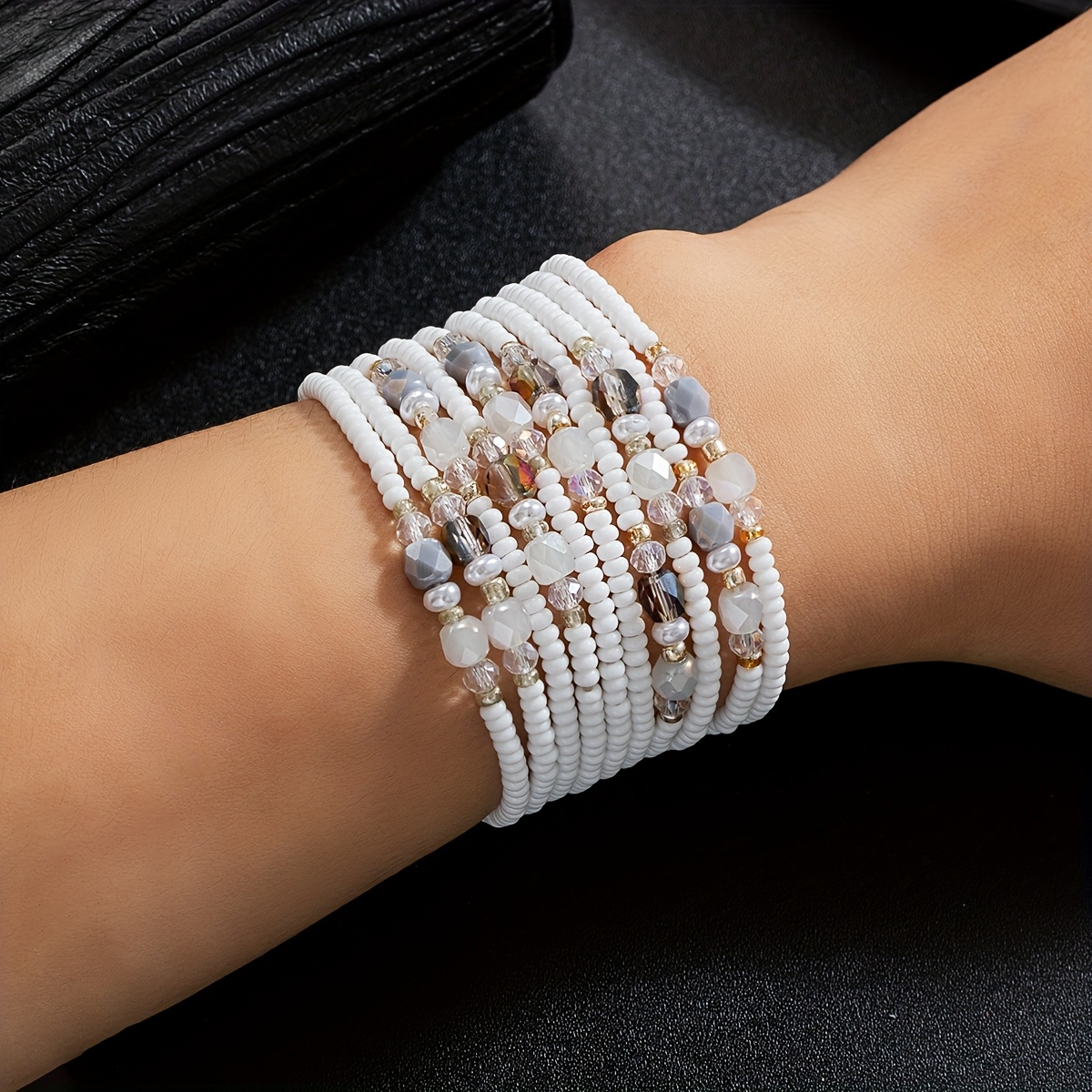 Image of 10pcs Boho Chic Multi-layered Beaded Bracelet Set - Imitation Crystal & Seed Beads, Resin, Perfect For Daily Wear, Parties & Summer Vacations, Casual Accessory|boho Chic Style|resin Beads