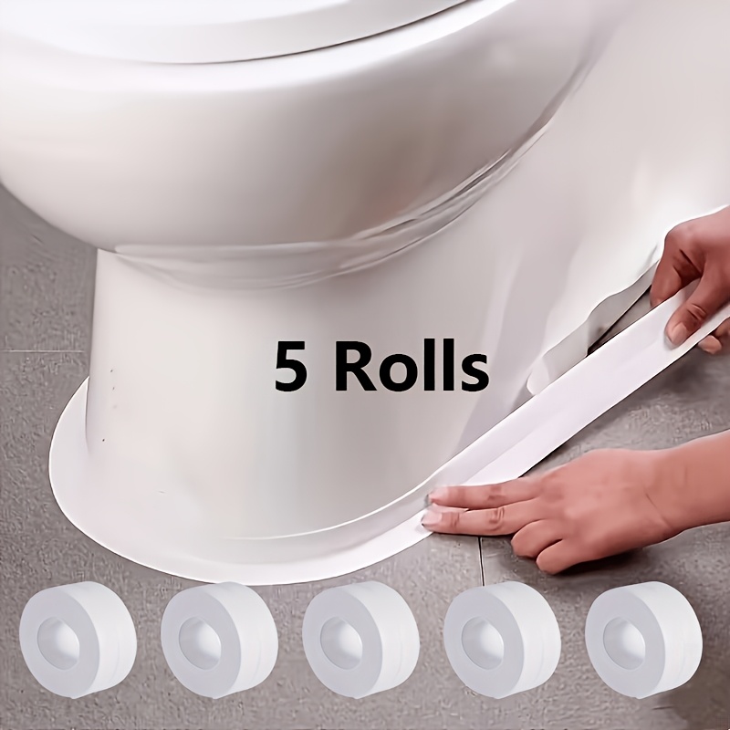 TEMU 5 Rollos de Cinta de de PVC para Baño, Bañera, Inodoro, Cinta de Calafateo Autoadhesiva Impermeable para Esquina de Pared de Fregadero de Cocina