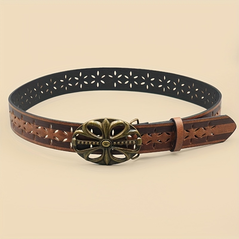 Vintage Floral Embossed Women's Belt, Brown