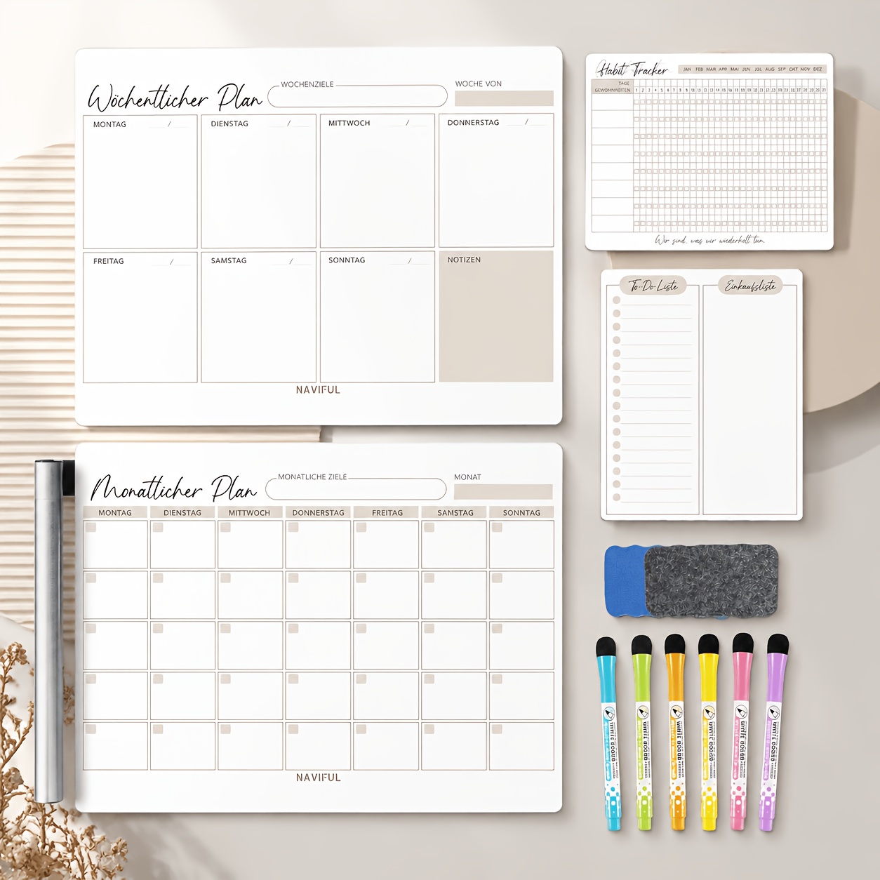 Set Of 4 Biroyal Magnetic Planners, Including Magnetic Family Planner, Weekly Planner, Monthly Planner, List Board, And Habit . Planner Is Erasable (green).