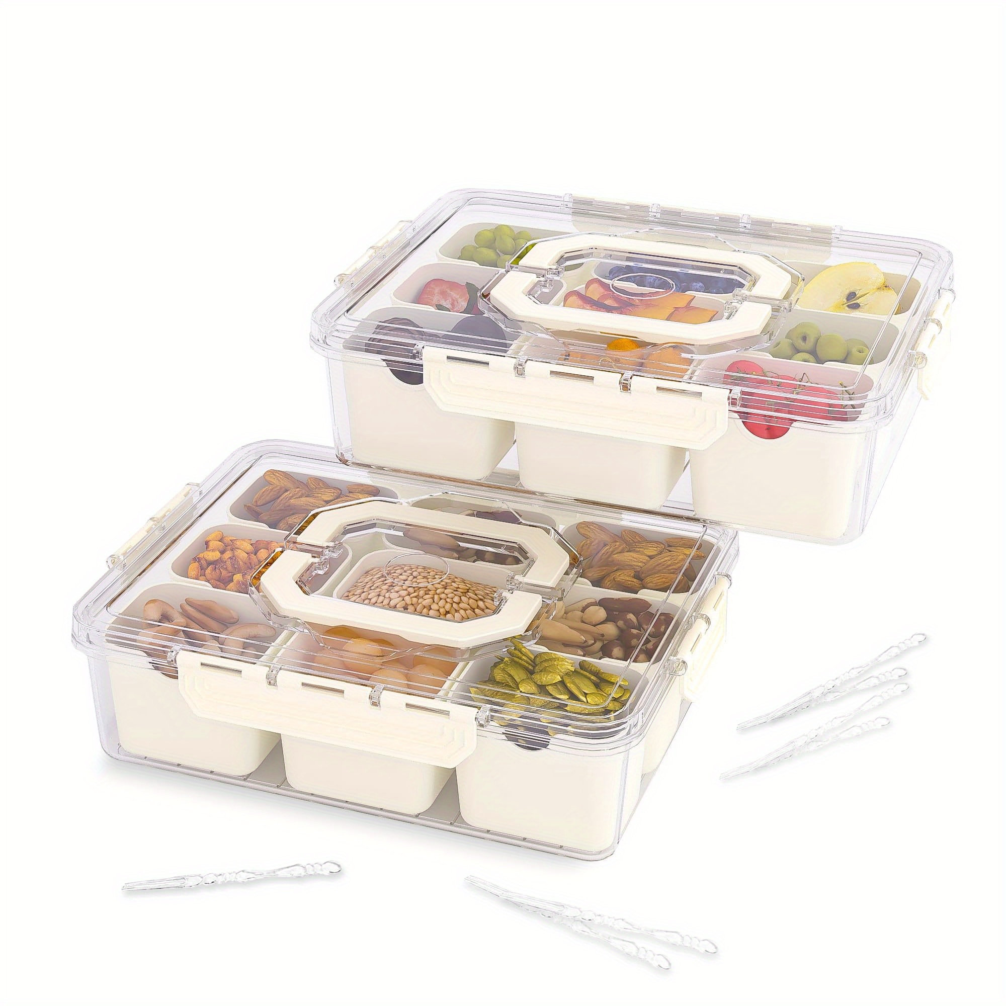 TEMU Tray With Lid And Handle- Box Cooked Food Container, Used For Portable Snack Platter-transparent Organizer For Candy, Fruits, Nuts, And Snacks,